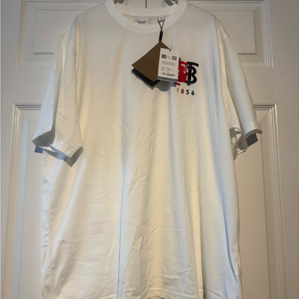 Burberry White T-Shirt with Red and Black Logo